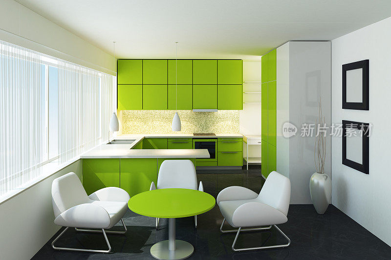 绿色现代化的厨房
