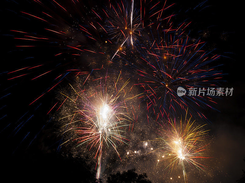 五彩缤纷的烟花在夜空中