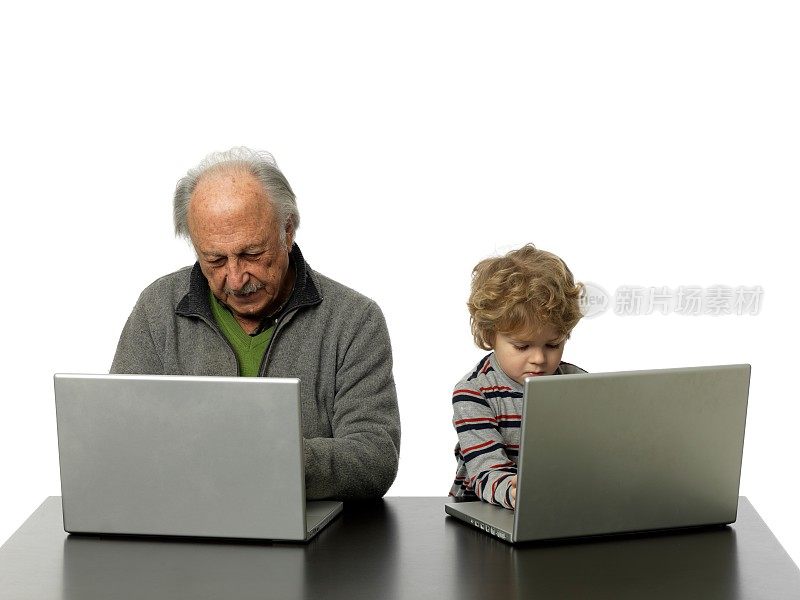 老年夫妇使用笔记本电脑