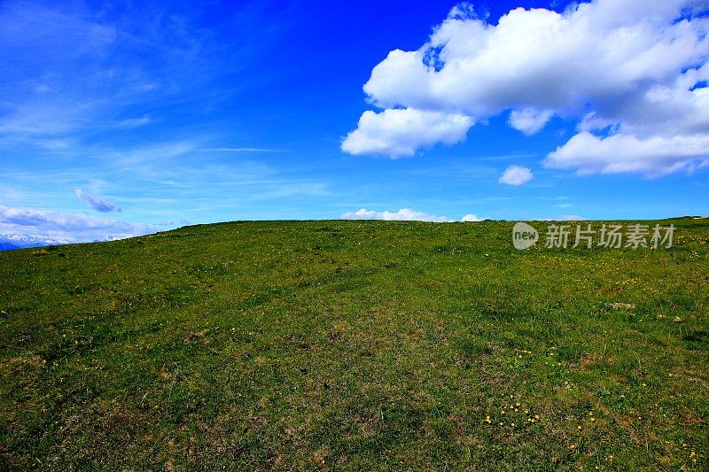 自由天堂:高山草甸，蓝天白云，白云岩