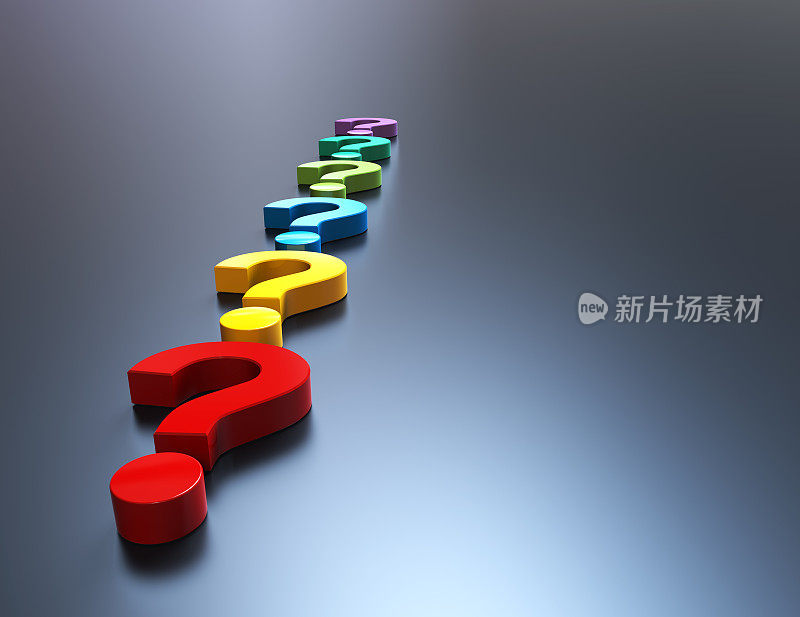 许多问题标志着丰富多彩的3d概念