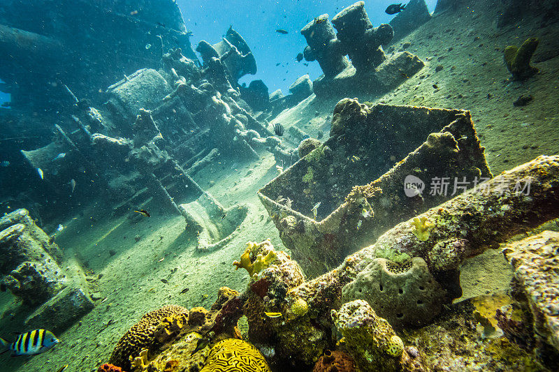 加勒比海海底的一艘沉船。