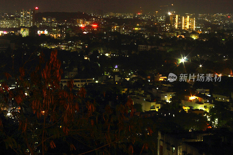 印度普那市夜间鸟瞰图