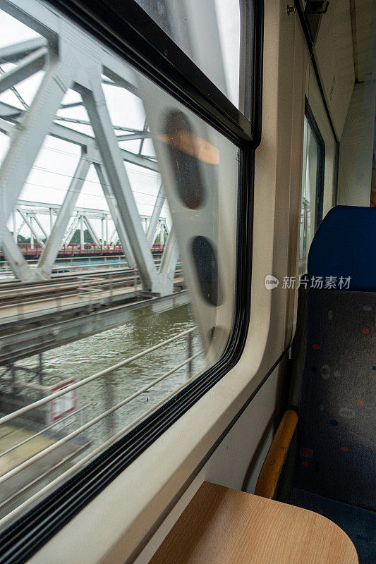 从火车车厢窗口看铁路桥