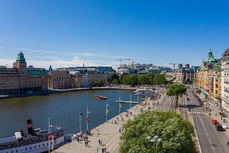 Strandvägen，从空中俯瞰斯德哥尔摩全景，向北