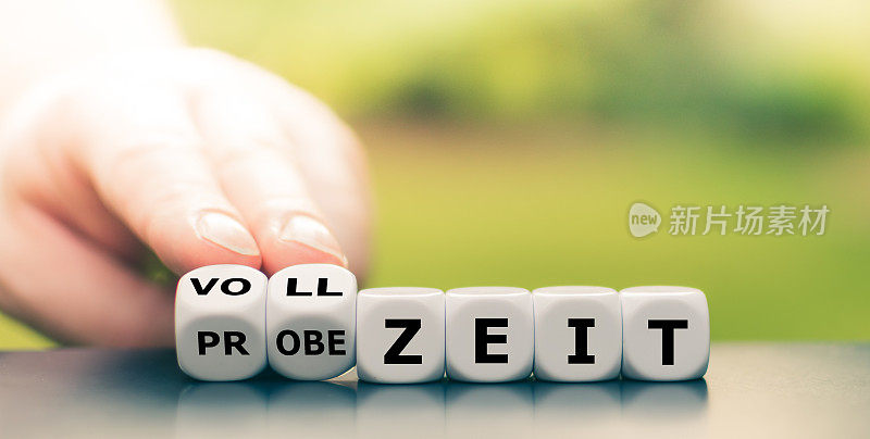 手转骰子，改变德语表达“Probezeit”(“试用期”)到“Vollzeit”(全职)。