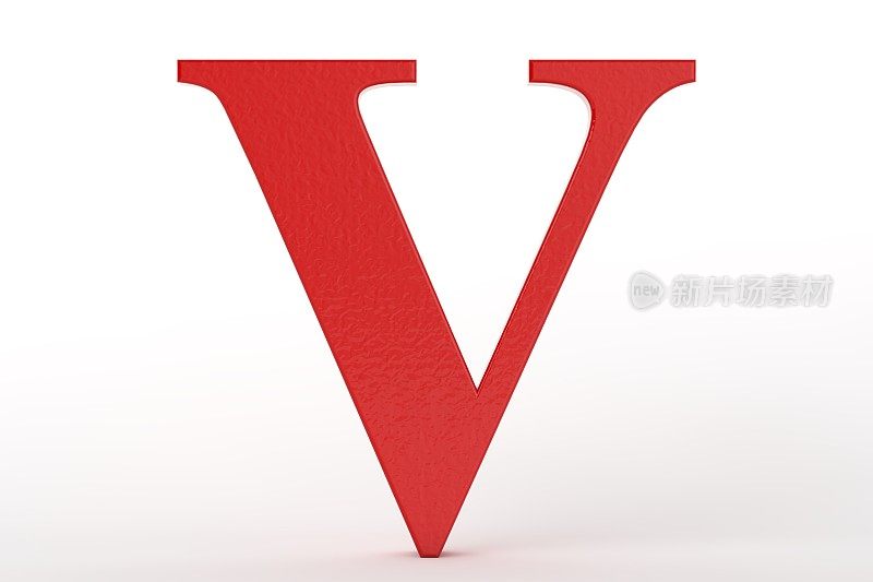 字母V白色背景上的红色