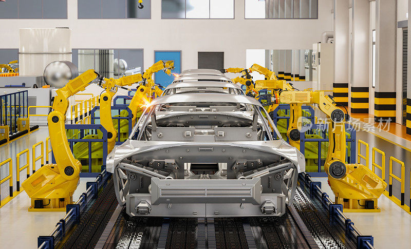 汽车工厂自动化机器人装配线