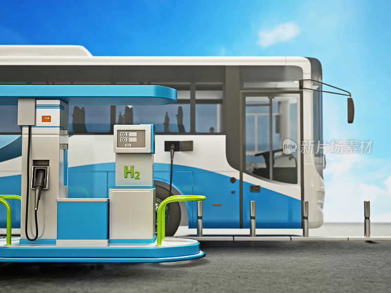 加氢站中的氢动力城市公交车