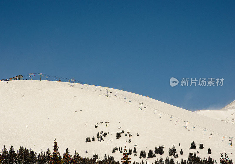 蓝天下的滑雪缆车