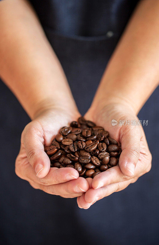 手里拿着咖啡豆