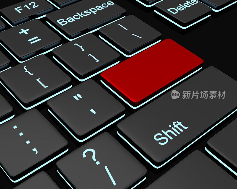 概念上的形象。背光键盘与黑色和红色的按钮。我
