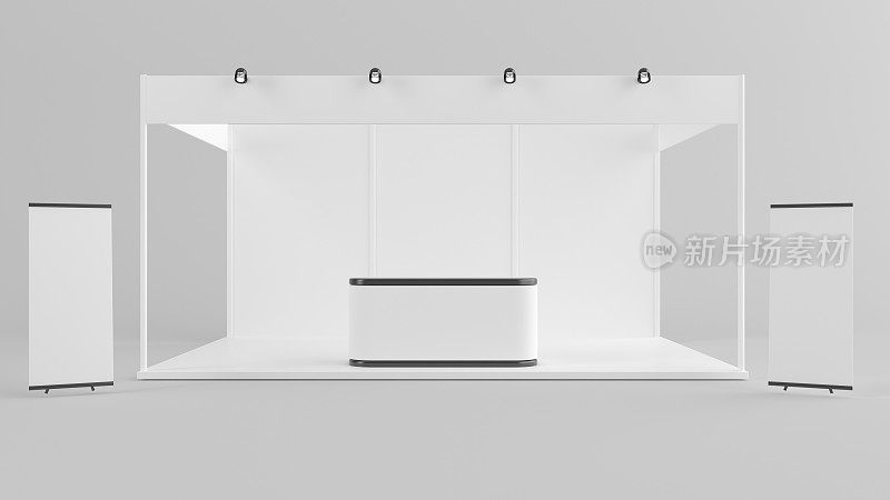 白色创意展台设计。布斯模板。企业形象3d渲染
