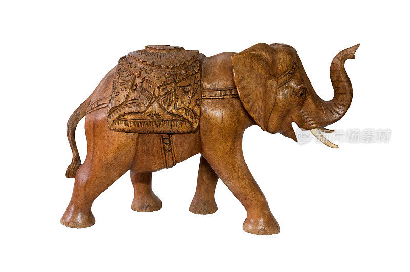 由木头制成的大象雕像孤立在白色上