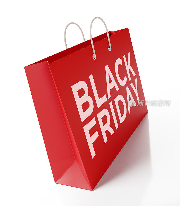 黑色星期五购物概念:白色背景下孤立的红色购物袋