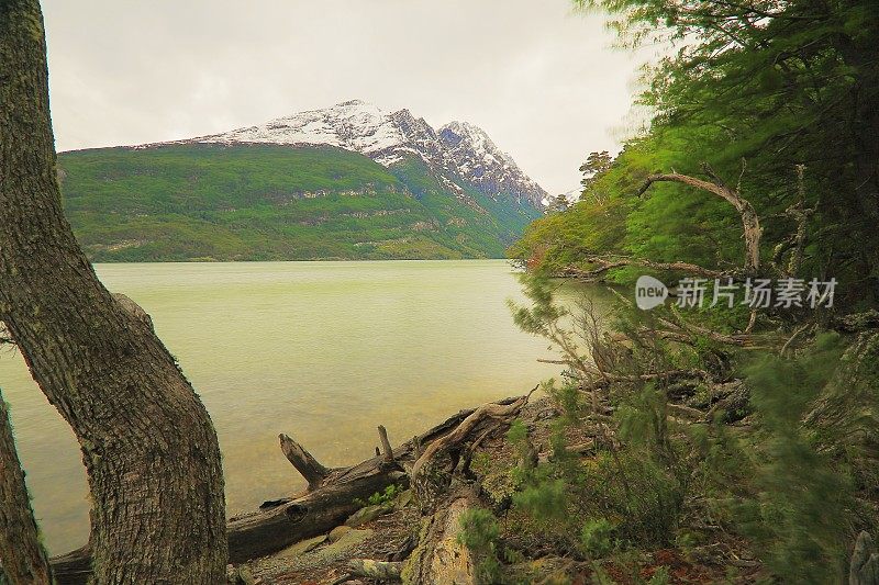 模糊的海湾水-长期暴露乌斯怀亚景观-火地岛，阿根廷