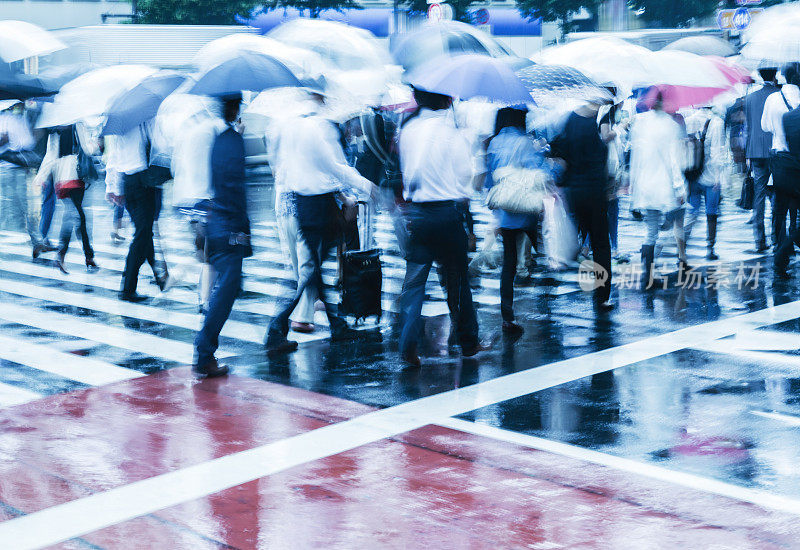 一个下雨的早晨的东京人行横道场景