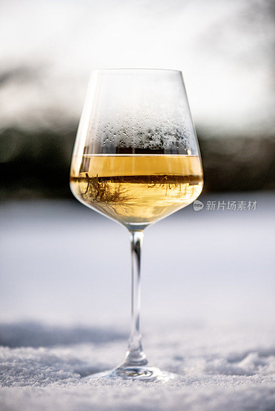 雪中的白葡萄酒