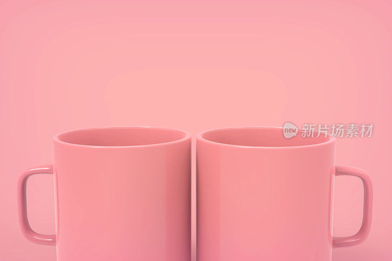粉色马克杯上的粉色背景模型，复制空间库存照片