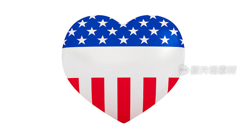 心形与文字空间和美国国旗纹理孤立在白色背景。选举权和选举3d插图。美国偶像投票。