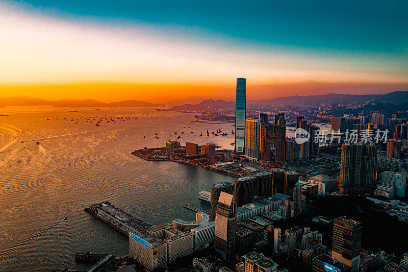 日落时的香港城市全景