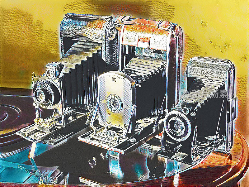 艺术形象的三个老风箱电影摄影机