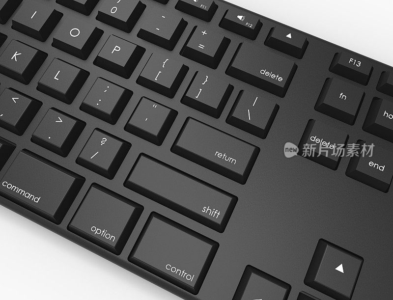 一个黑色Qwerty键盘的3D渲染插图顶视图。