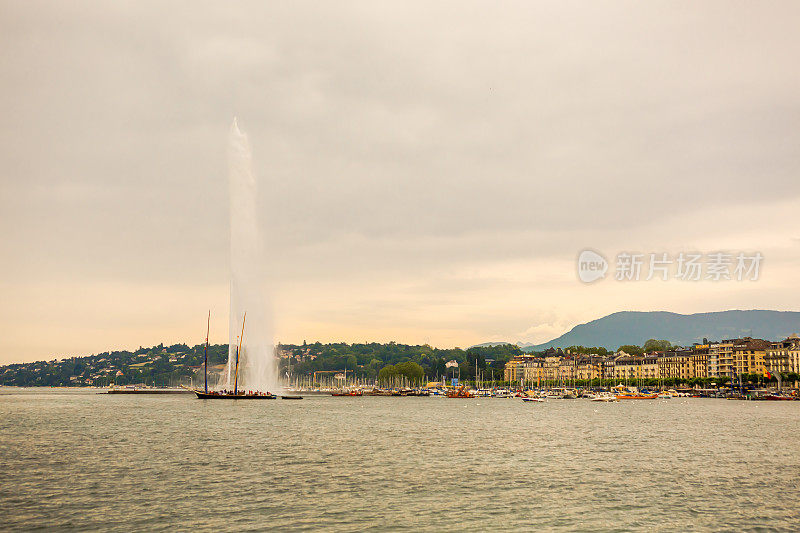 日内瓦湖。瑞士的里维埃拉。瑞士。喷射喷泉