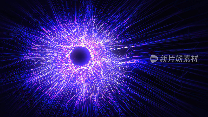 紫色能量魔法高科技隧道框架由未来能量线力场制成。抽象的背景
