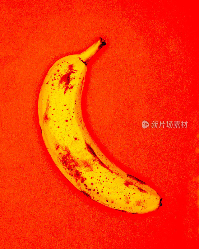 时髦成熟的香蕉流行艺术风格从上至下以纯红色为背景