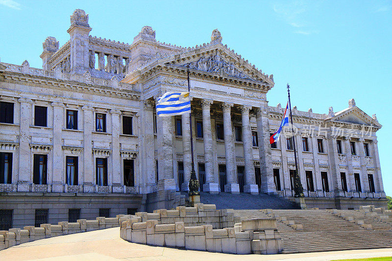 经典议会和旗帜，蒙得维的亚，乌拉圭