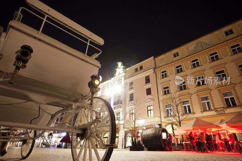 波兰克拉科夫市场广场等待游客的马车