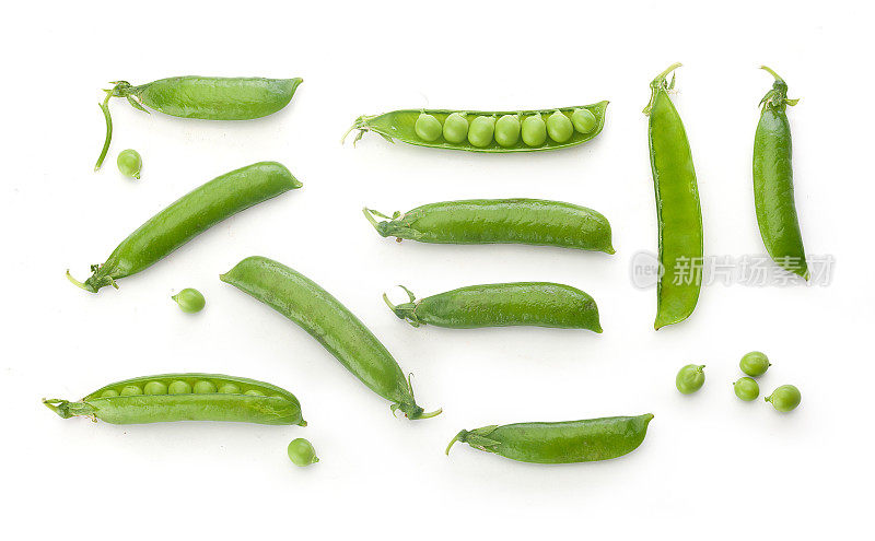 新鲜的绿色豌豆荚和豌豆