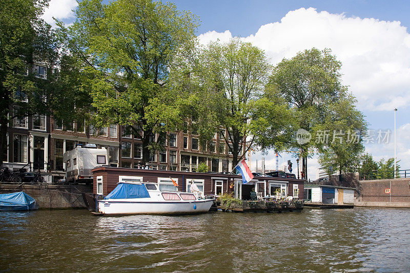 阿姆斯特丹运河景色与船