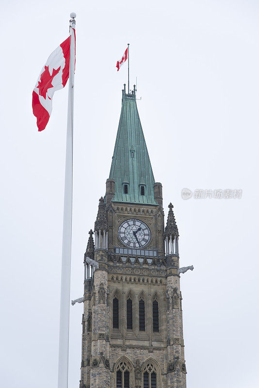 加拿大议会，和平塔，加拿大国旗，渥太华，安大略
