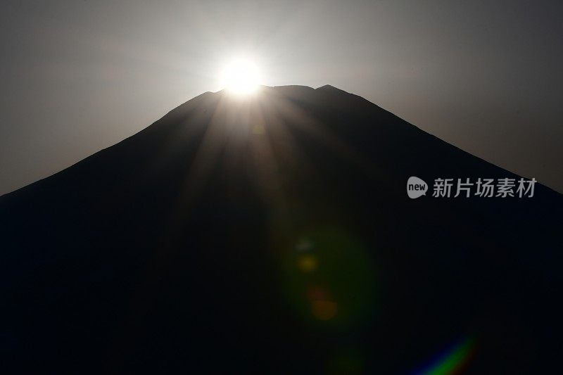 富士山钻石:日落在富士山，山中湖