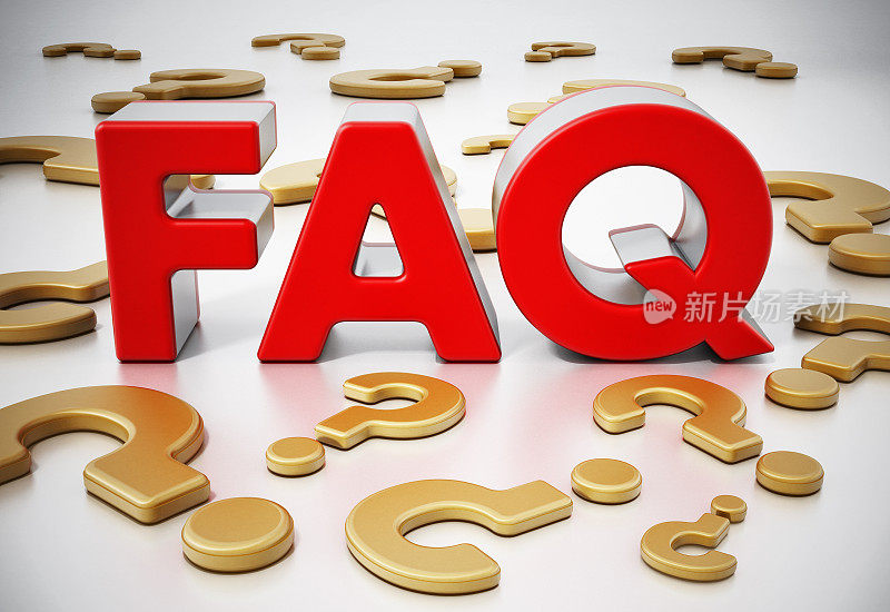 FAQ(常见问题)单词和问号符号隔离在白色