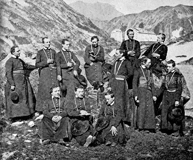 位于瑞士瓦莱州的圣伯纳德临终关怀院的僧侣们——19世纪