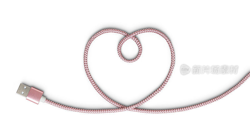 心形粉色USB线，白色，剪裁路径
