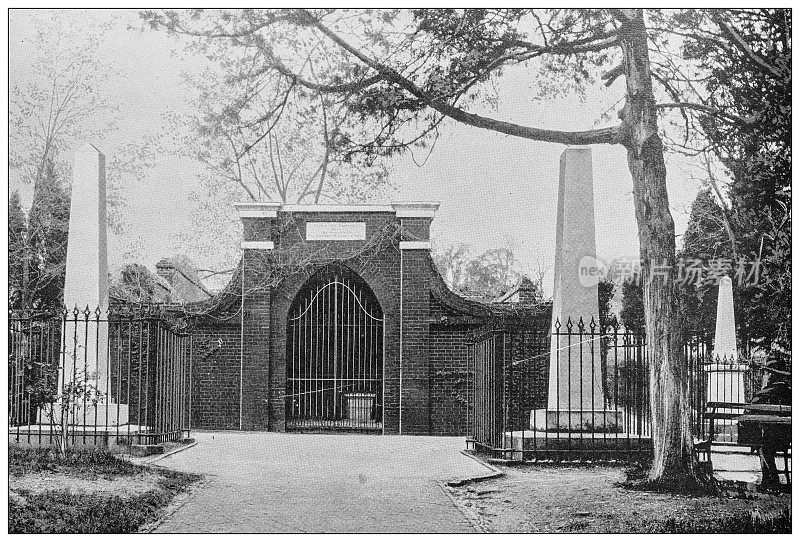 美国华盛顿的古董黑白照片:弗农山庄乔治·华盛顿墓