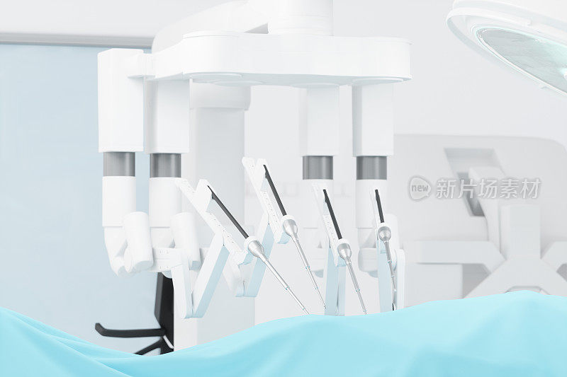手术机器人在手术室执行医疗操作的近景。