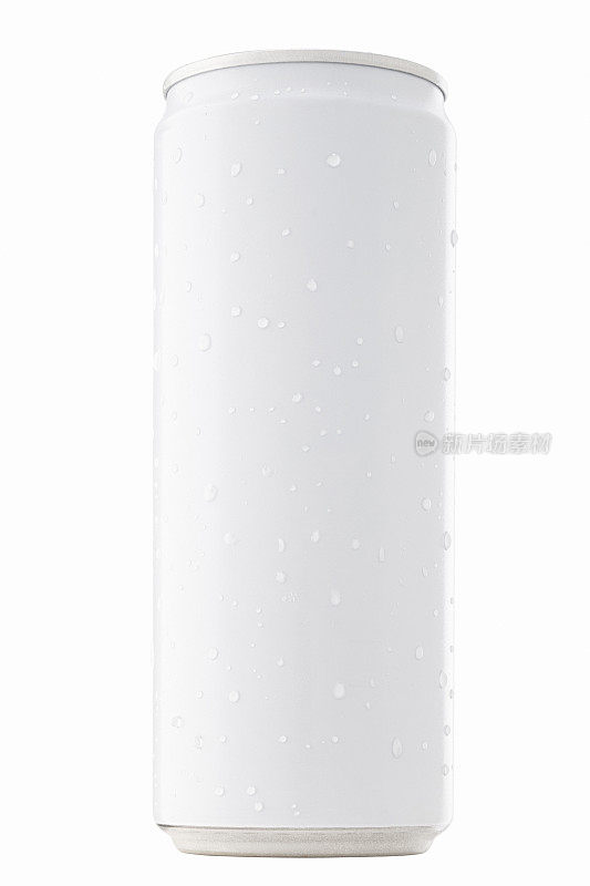 空白包装白色罐与冷凝冷却水滴，用于饮料饮料产品设计模型孤立在白色背景与裁剪路径
