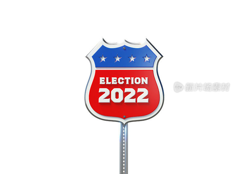 2022年美国中期选举概念:白底书写道路交通标志