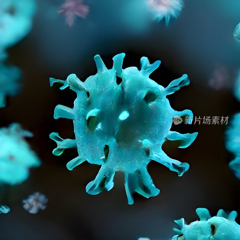 流感或HIV冠状病毒漂浮在液体显微镜下，感染