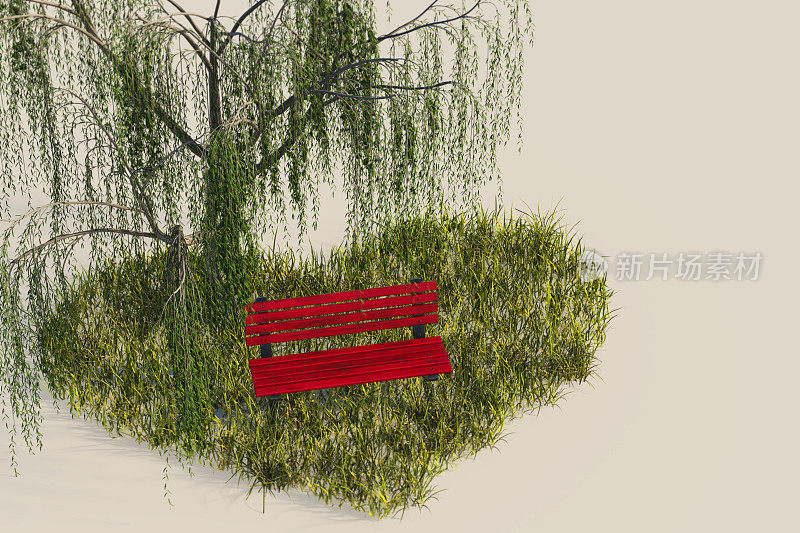 抽象可爱的地方在大自然与红色的长椅