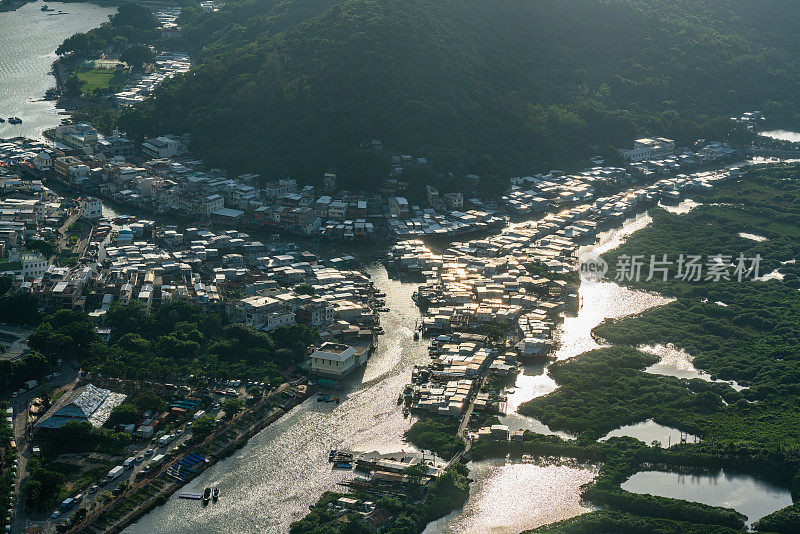 香港大屿山大澳渔村鸟瞰图