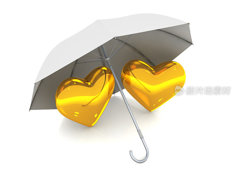 相爱的心撑在一把伞下。恋爱中的情侣概念。情人节背景。
