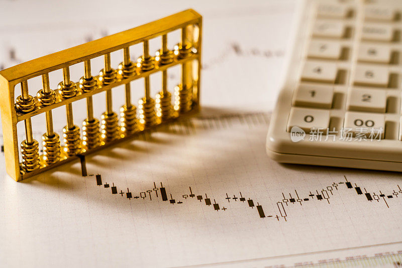 k线图，算盘和计算器-股票金融的概念