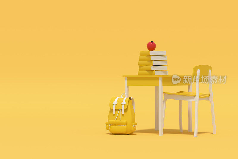 学校桌椅以黄色为背景，回归学校理念