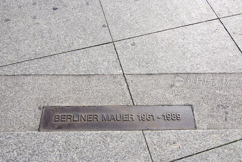 柏林大街上的标志显示了柏林墙经过的地方
